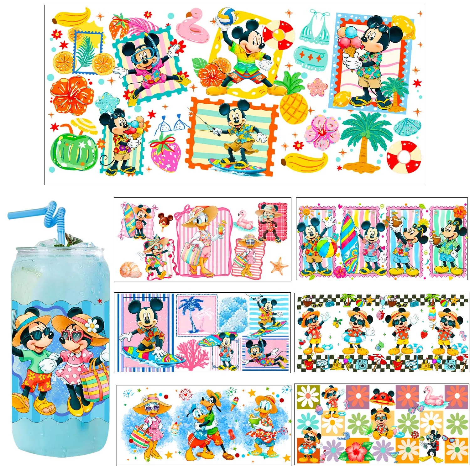 Cute Summer Style Cartoon UV DTF Transfer Sticker DIY Decals 3D transfers uvdtf stickers 16oz uv dtf cup wraps