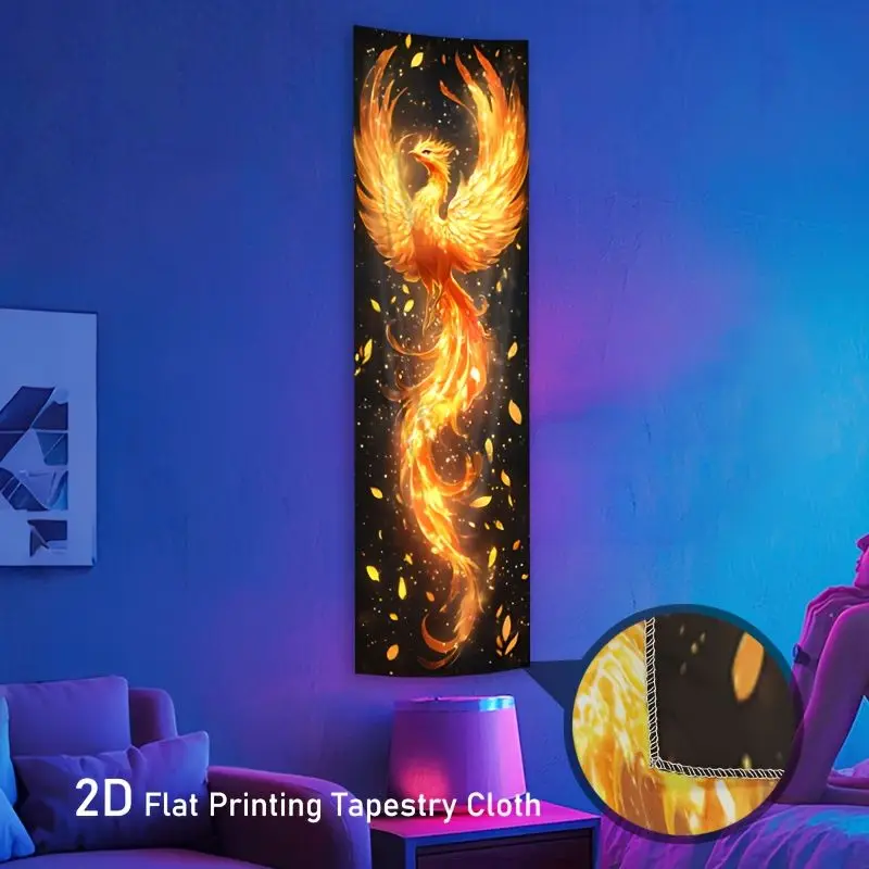 VIKAMA Amber Phoenix Bird Rising Blaze Vertical Tapestry Legendary Long Wall Blanket Room Styling Decor Stylish Soft Durable