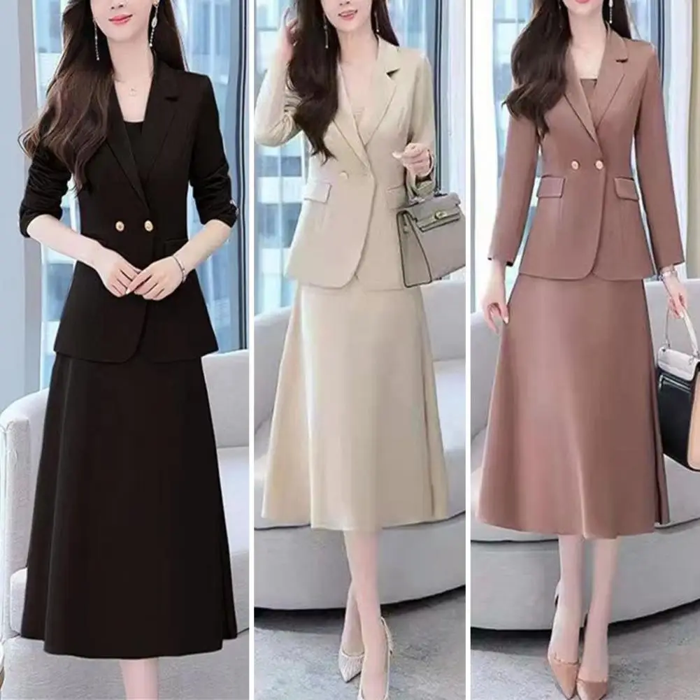 Fashion Full Sleeve Blazer 2 Piece Set Women Elegant Sleeveless Dresses For Businesss Tracksuit Ladies Dress Suit For Work Suits