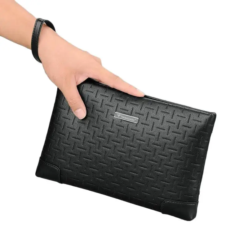Men's Large Capacity Business Handbag Black PU Leather Wallet Envelope Clutch Fashionable Card Holder