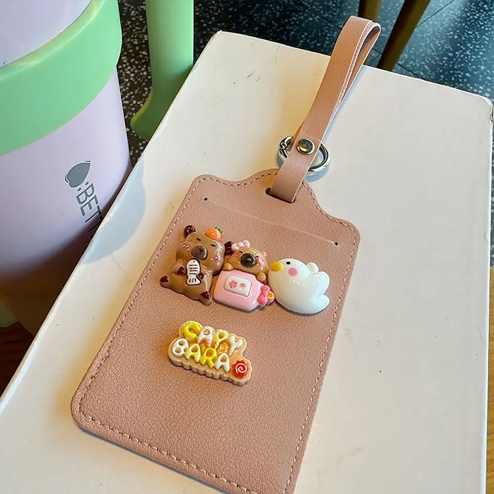 Exquisite Capybara Card Storage Bag PU Leather Push-button Type Car Key Bag Bus Card Organizer for Children Women Student