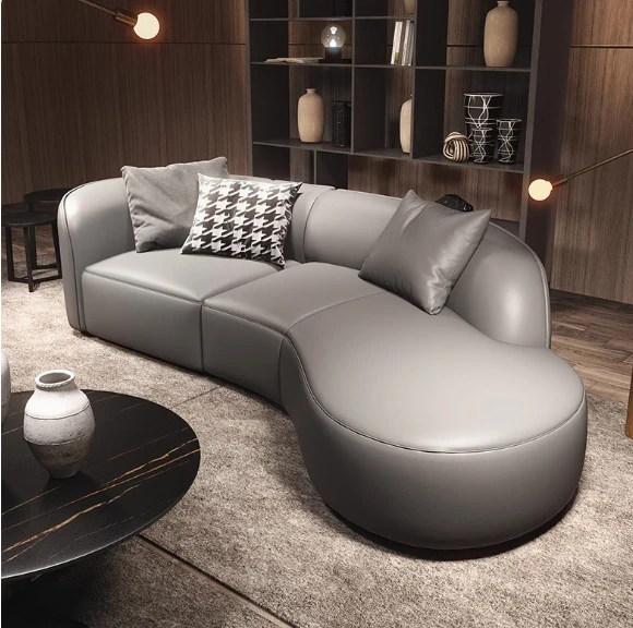 The product can be customized. Light luxury curved leather sofa is minimalist and modern