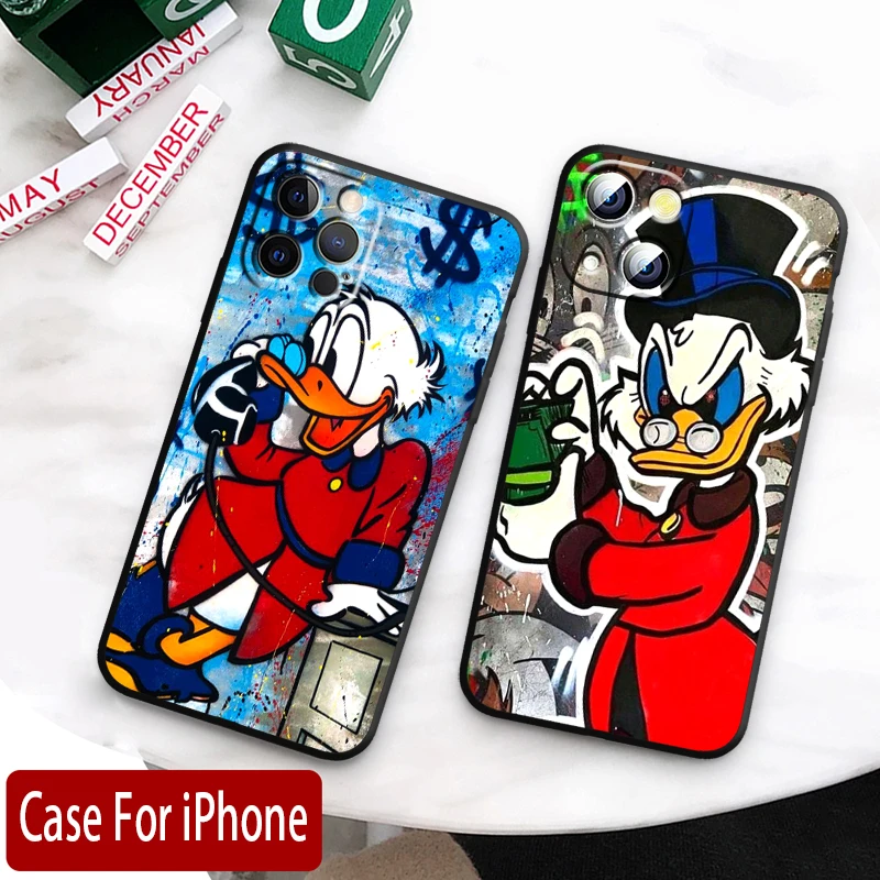 McDuck Scrooge Cool Apple iPhone Case For 15 14 13 12 11 Mini XS XR X 6S 6 Pro Max Plus Black Soft Cover