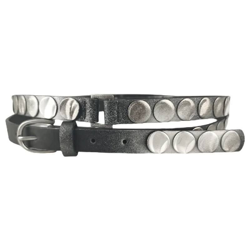 Heavy Rock Metallic Studded Belt Luxury Design Distressed Silver Round Discs Waistband Unisex Moto Biker Waist Straps For Jeans