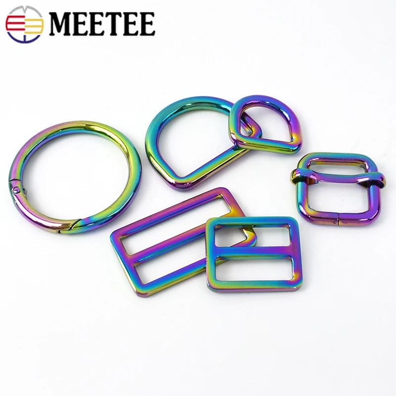 Meetee 10 pz arcobaleno fibbie in metallo Tri Glide Slider O D anello regolare chiusura borsa cinghia connettore cintura gancio accessori Hardware