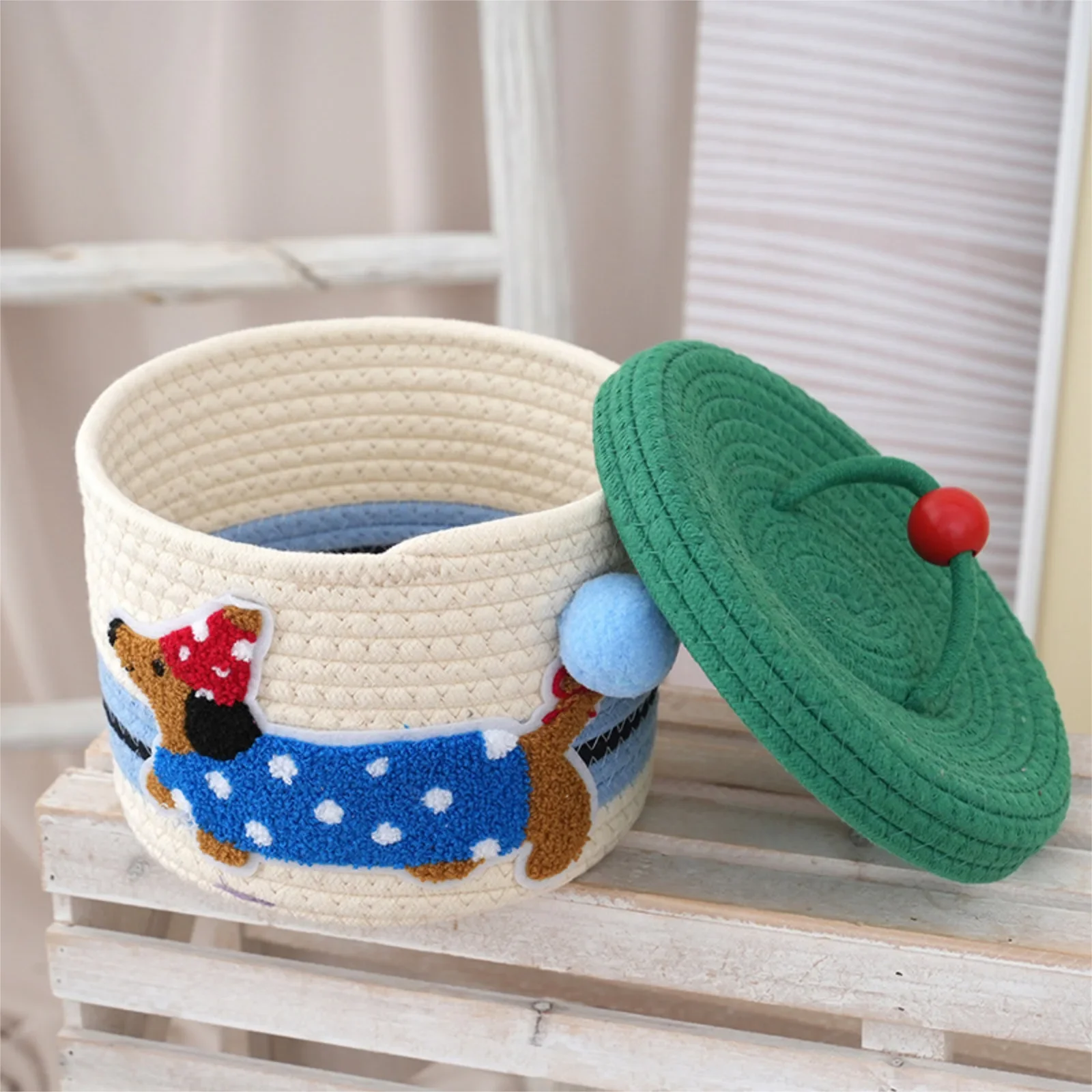 Basket Organizers Storage Basket Cartoon Dog Design Cotton Rope Woven Baskets Large Capacity Storage For Toys Diapers Clothe