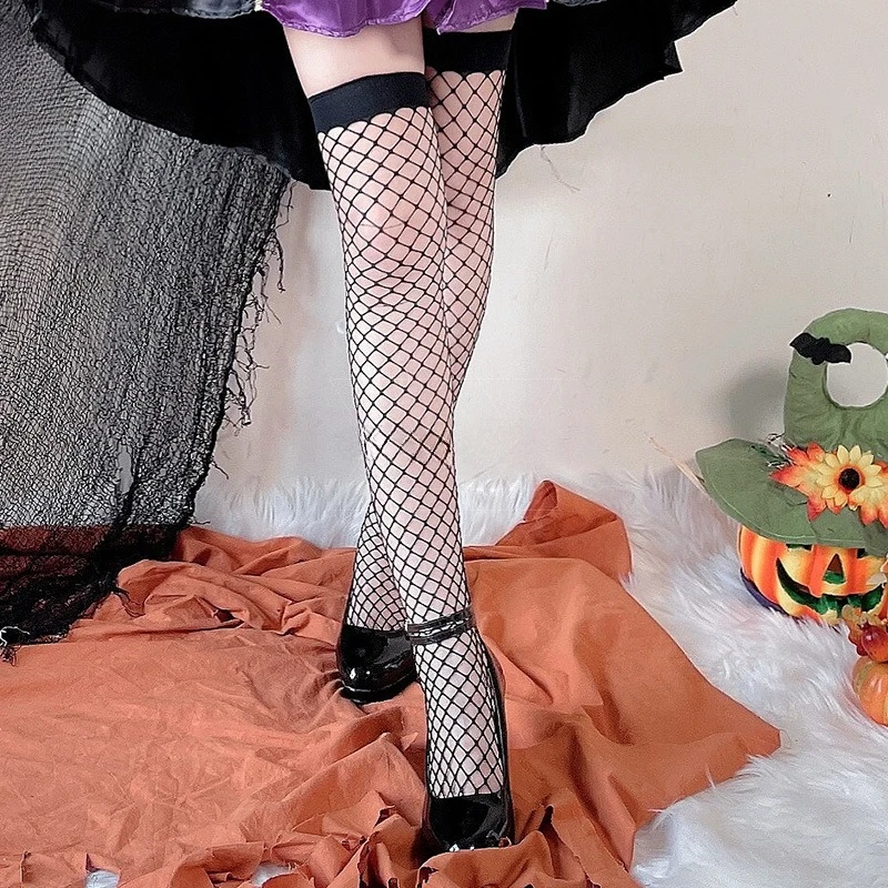 Accessori di Halloween Calzini neri alla coscia Maglia sexy cameriera Studente Calzini centrali Cameriera bianca Cosplay sopra il ginocchio Bambino
