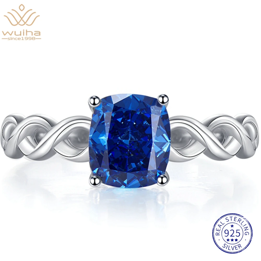 

WUIHA 18K White Gold 6*7MM Sapphire Faceted Gemstone Ring Anniversary Gift 925 Sterling Silver Luxury Fine Jewelry Drop Shipping