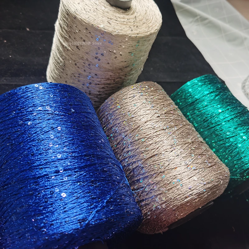 

500g Summer Ice Silk Sequin Yarn Special Mercerized Line DIY 2mm Sequins Hand Knitting Yarn Thread Doll Sweater Knitting Line