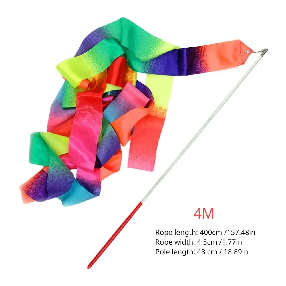 2M/4M Rhythmic Gymnastics Equipment Stick Twirling Dance Ribbons Rainbow Color Sparkling Performance Props for Art Dances