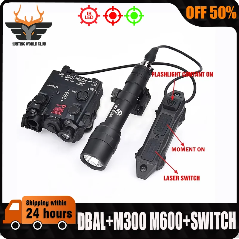 

WADSN DBAL-A2 IR Laser IR Light Strobe Red Green Laser M300 M600 Tactical Flashlight With Pressure Switch Airsoft Accessories