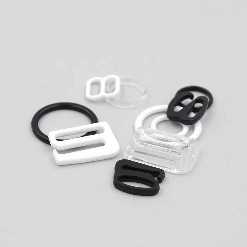 10 sets/lot white black type transparent bra rings and sliders strap adjusters buckles clips underwear adjustment DIY accessori