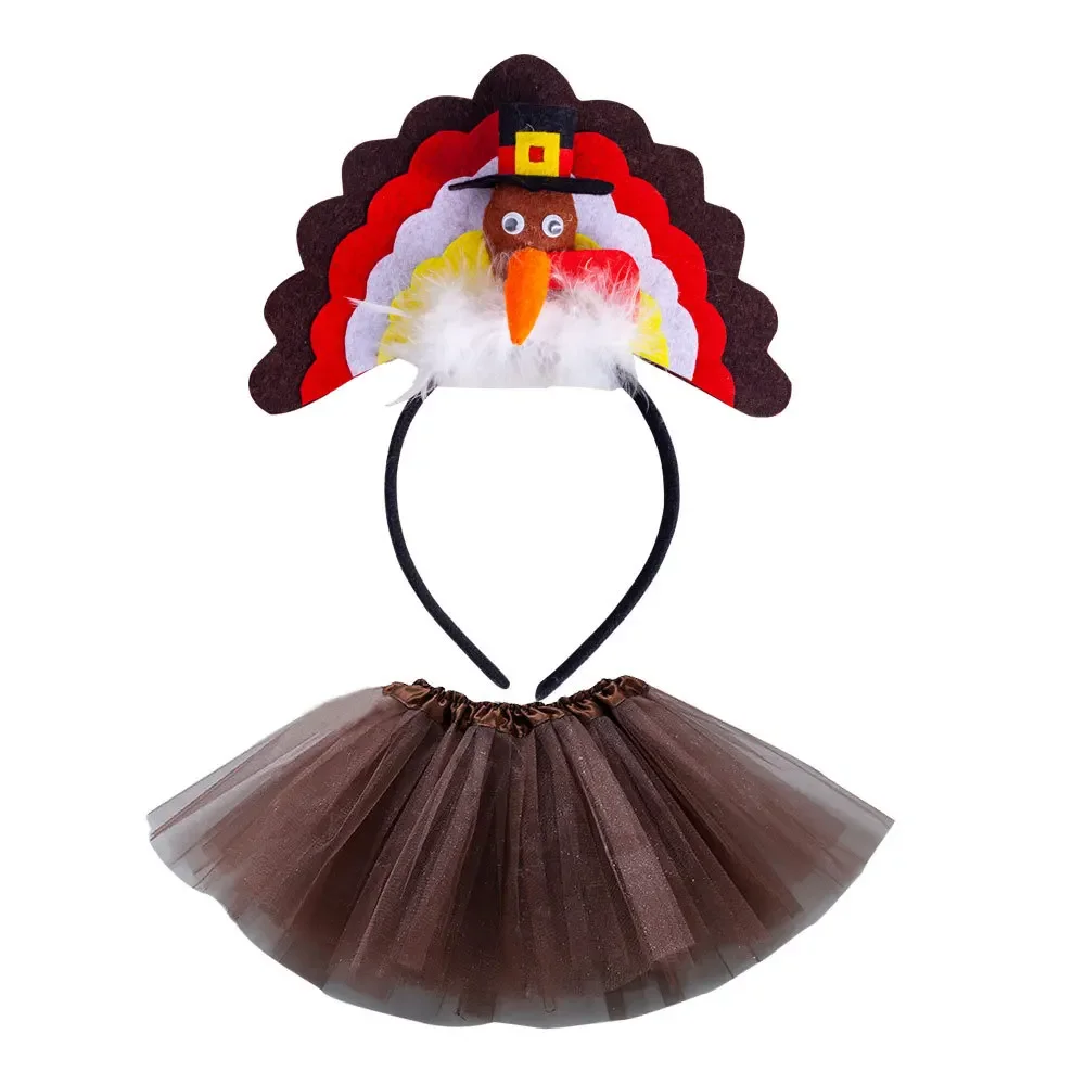 Girls Kids Children Party Thanksgiving Turkey Cosplay Costumes Tutu Skirt Headband Outfit