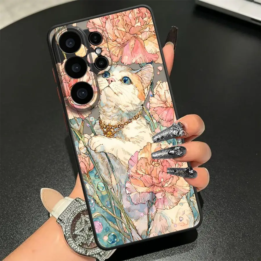 Watercolor Cat Funda Back Phone Cover Case for Samsung Galaxy S26 Note 20 Ultra 10+ S24 Plus S22 S21 S20 FE S23 FE S25 Ultra