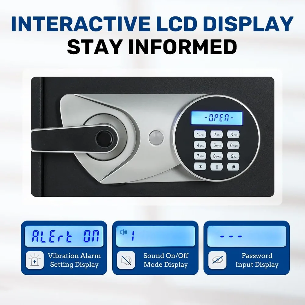 Großer Safe für Zuhause, 3,9 Cub-Fingerabdruck-Sicherheitssafe mit LCD-Display, Dual-Alarm, verstellbare Regale, Wandmontage, Sicherheitsbox