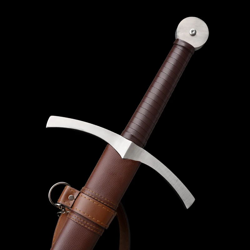Knight Bastard European Medieval Sword Full Size 5160 Carbon Steel Unsharp Leather Wrapped Wood Scabbard Collection Decor Prop - view 2