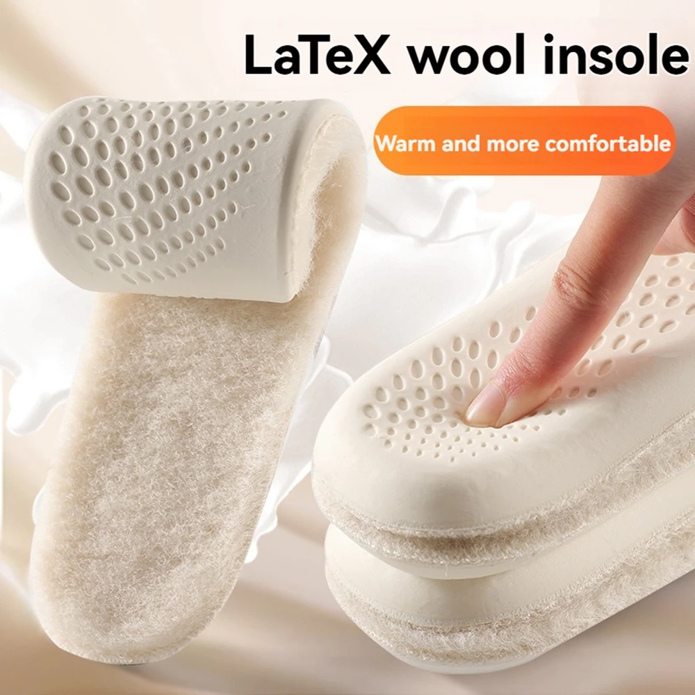 Genuine Wool Insoles for Winter Shoes Man Woman High Elastic Latex Sole Thick Cashmere Thermal Shoe Insoles With Arch Support