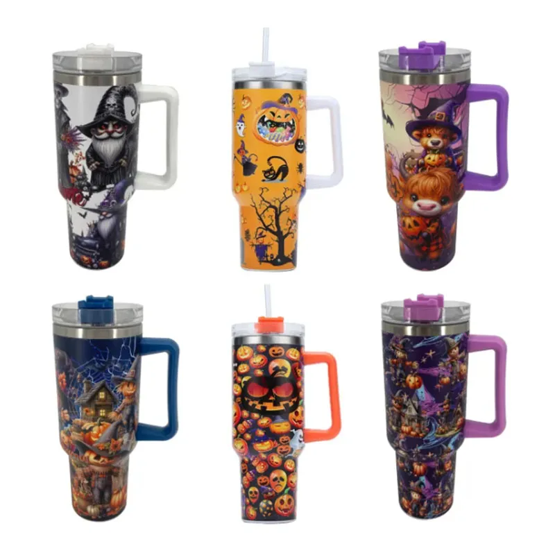 

Упаковка из 12 шт., 40 унций, ручка стакана с двойными стенками из нержавеющей стали для Хэллоуина Ху