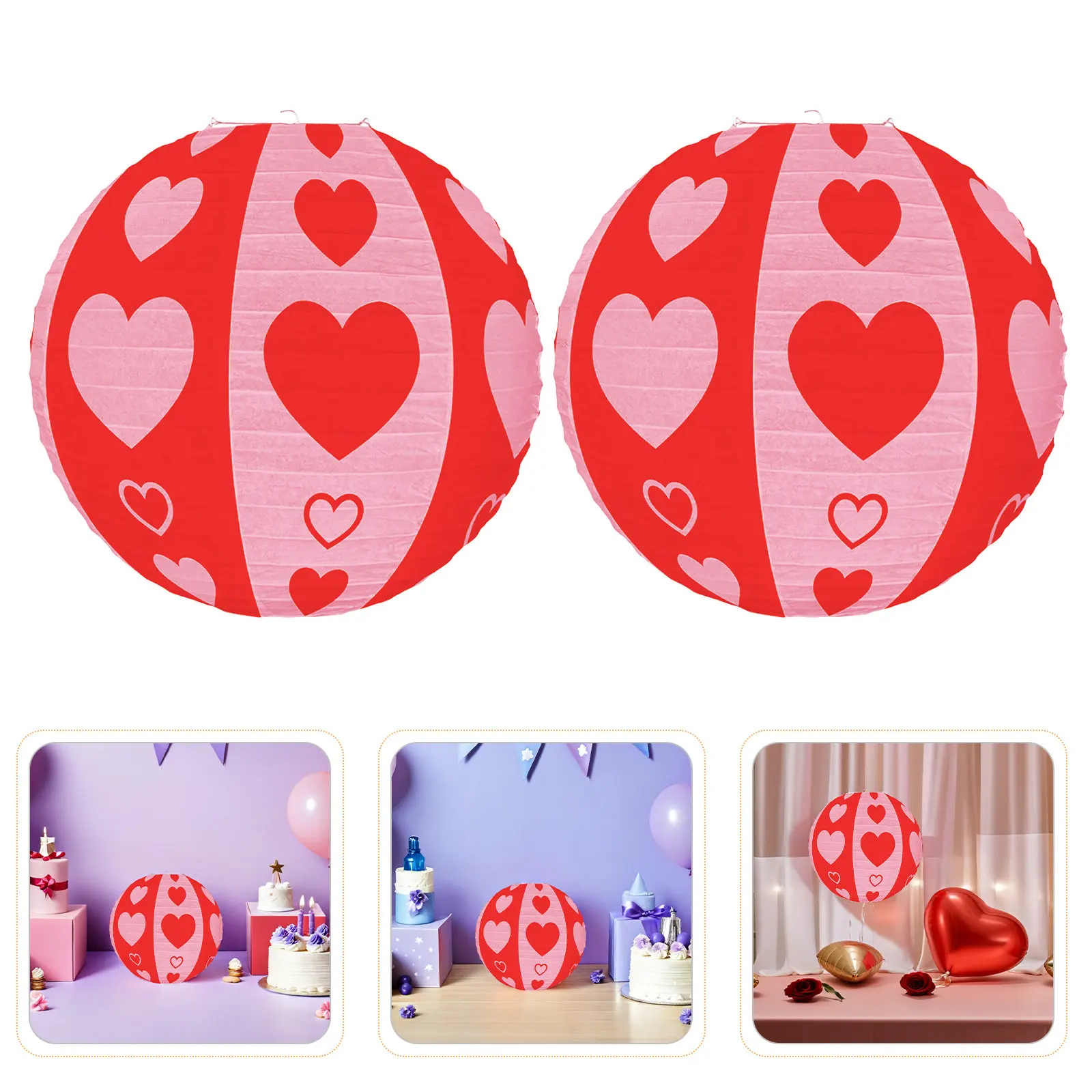 

2Pcs Love Themed Heart Hanging Lanterns Red Pink Japanese Style Paper Lanterns for Valentine's Party Supplies Bridal Shower