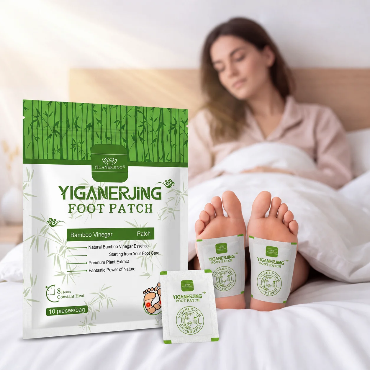 1/2/3Bags YIGANERJING Bamboo Vinegar Foot Patch 10Pcs Natural Plant Extract Foot Care Pad