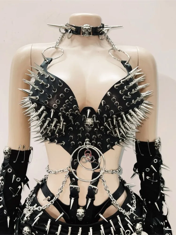 Dark style one-piece vest heavy rock top performance and music festival dress