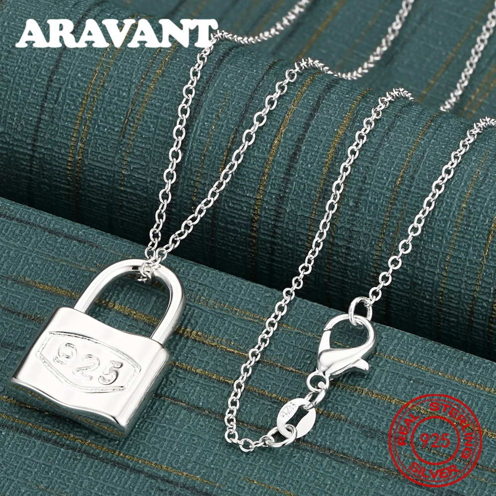 925 فضة الصلبة لامعة قفل مربع قلادة قلادة المرأة هدية فريدة من نوعها مجوهرات مأدبة تنوعا #2