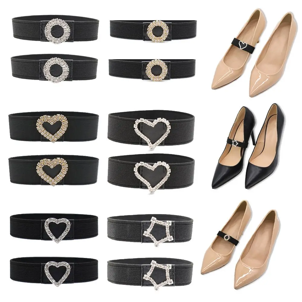 Anti-Skid Straps Shoelace For Women High Heels Holding Elastic Band PU Leather Rhinestone Metal Buckles Shoe Tie Lace Accessorie