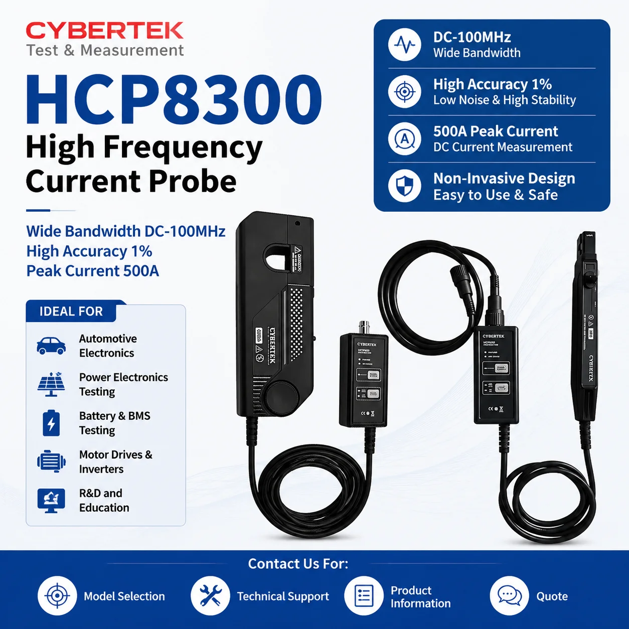CYBERTEK HCP8030/8050 Oscilloscope Current Probe, AC DC Current Sensor for Power Electronics Testing