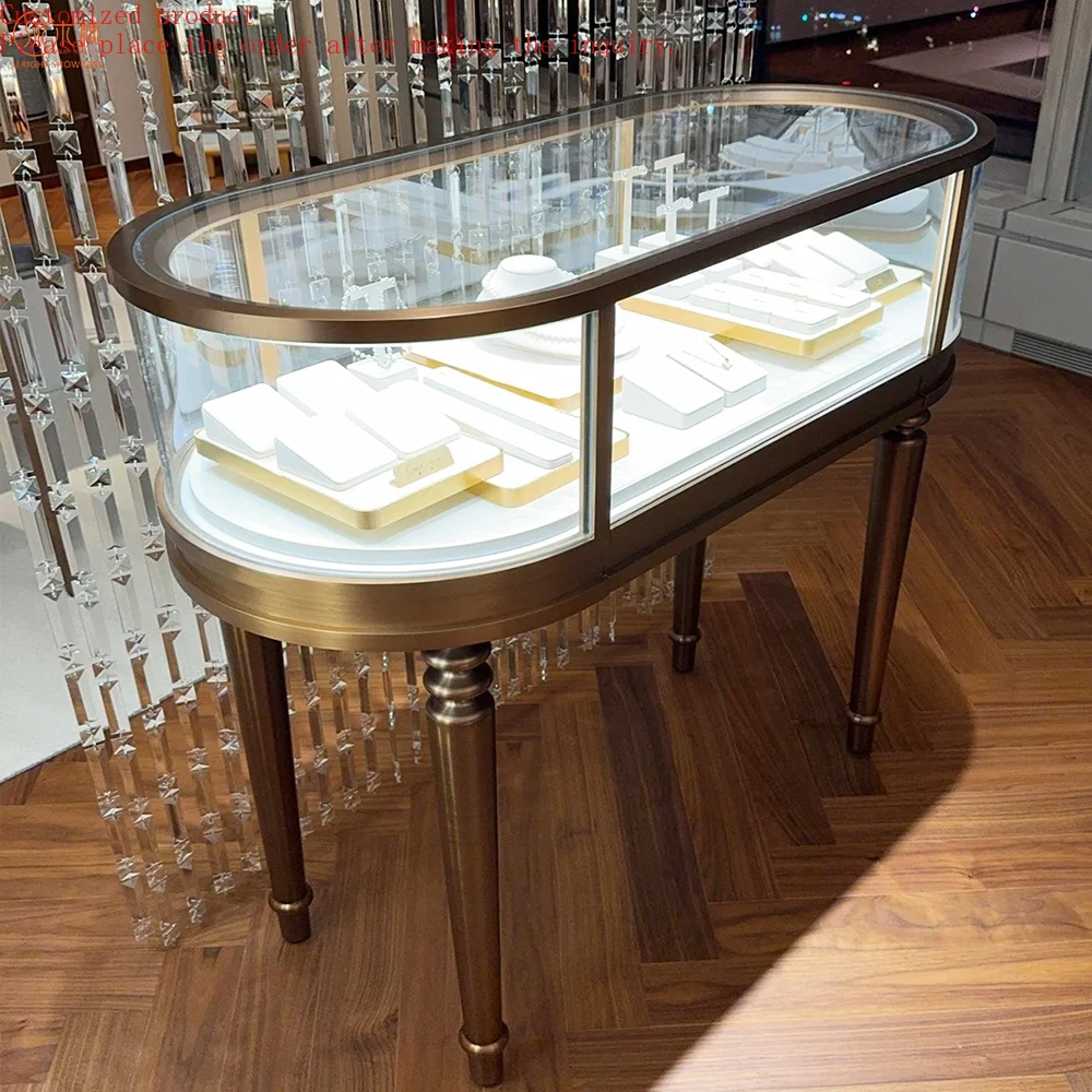 

European Jewelry Display Showcase Custom Stainless Steel Jewelry Display Cabinet Luxury Glass Showcase