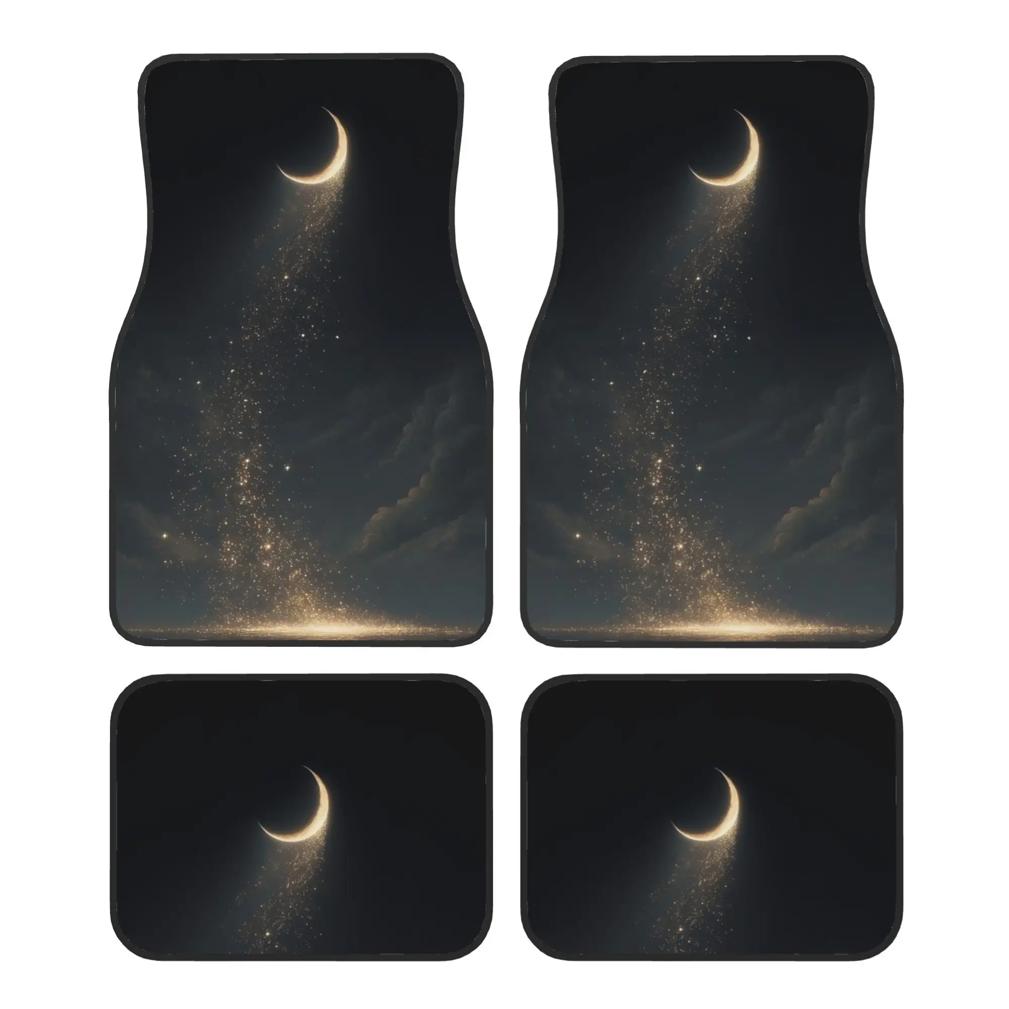 Set Of 4 Moon Design High-Quality Car Floor Mats - Fits Most Vehicles, Easy To Clean Full Car Interior Additions