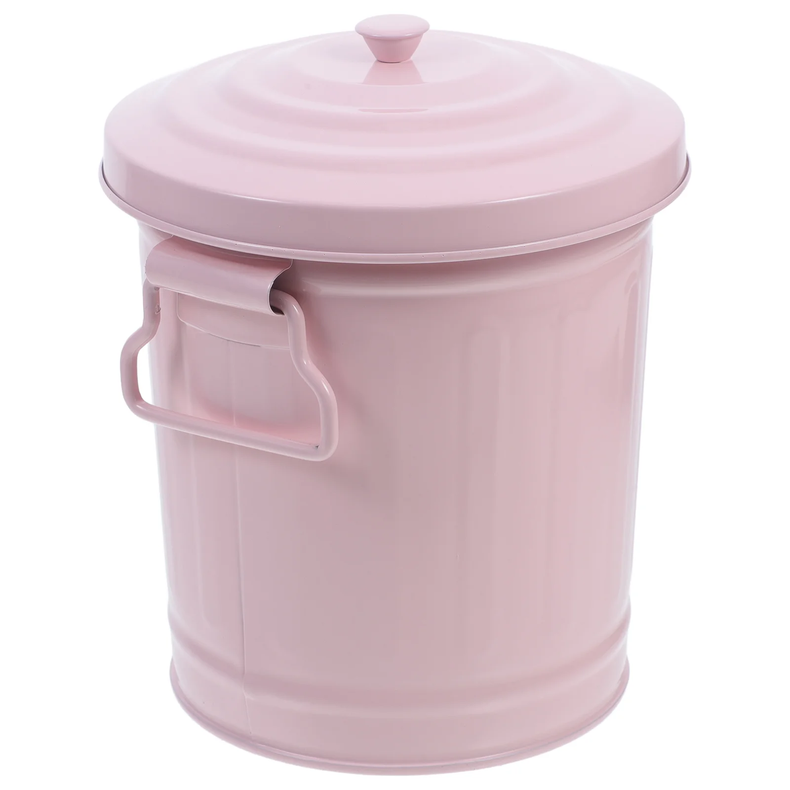 Mini Trash Can Small with Lid Food Containers Lids Bathroom Pink Iron Pencil Holder Office for