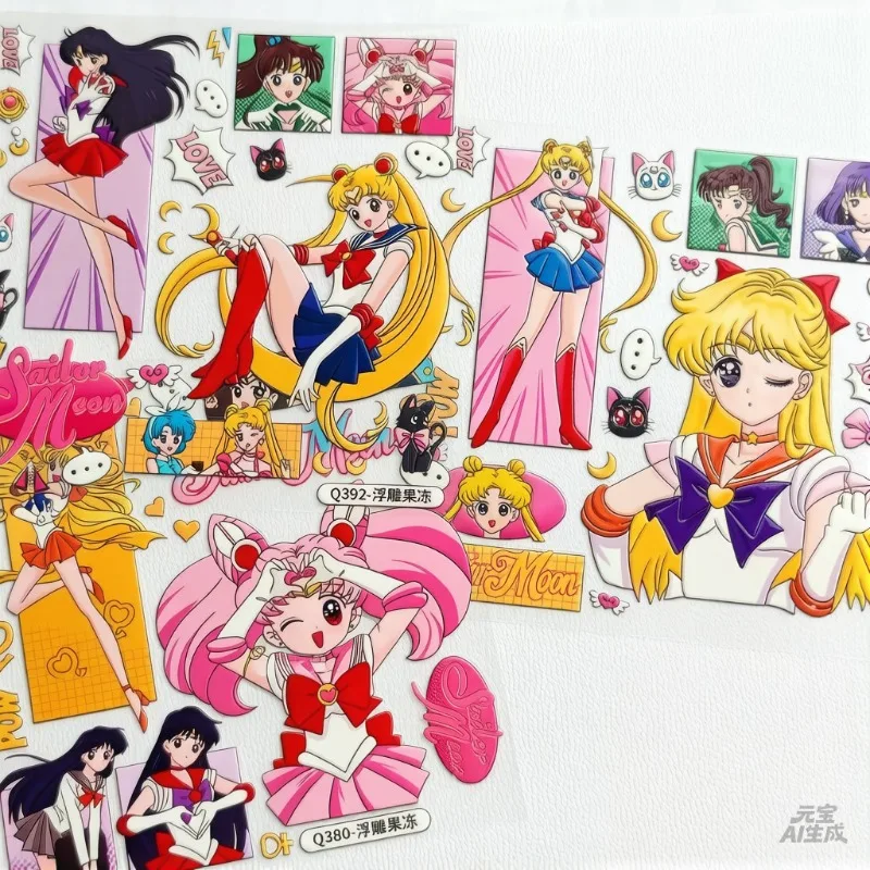 Sailor Moon Tsukino Usagi Stereo Relief Sticker DIY Hand Book Mobile Phone Case Refrigerator High Color Value Decorative Sticker view 6