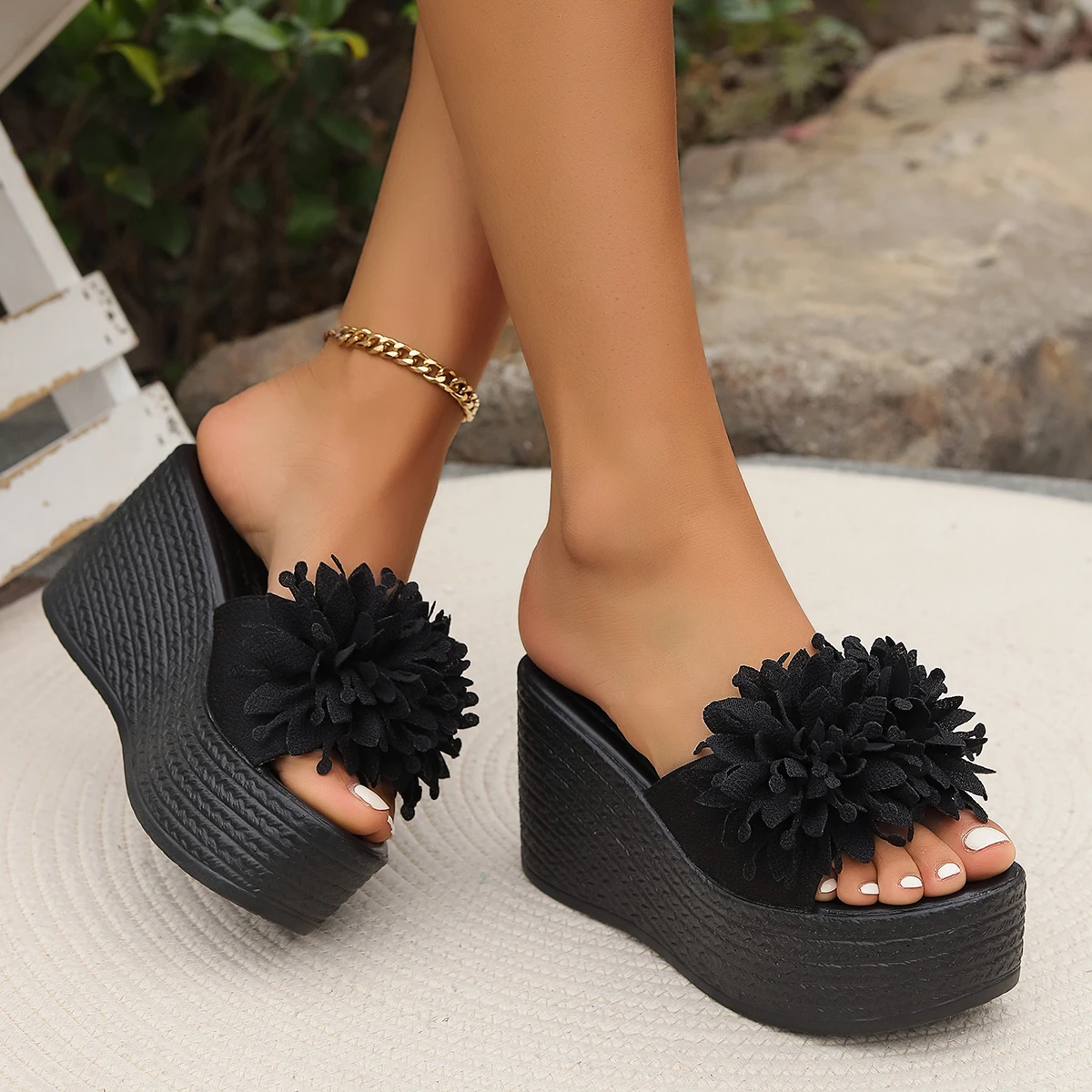 Luxury Sandals Women Designers Wedges Sandals Women Slippers Summer Beach Platform Shoes Flower Women High Heel Slippers Fashion