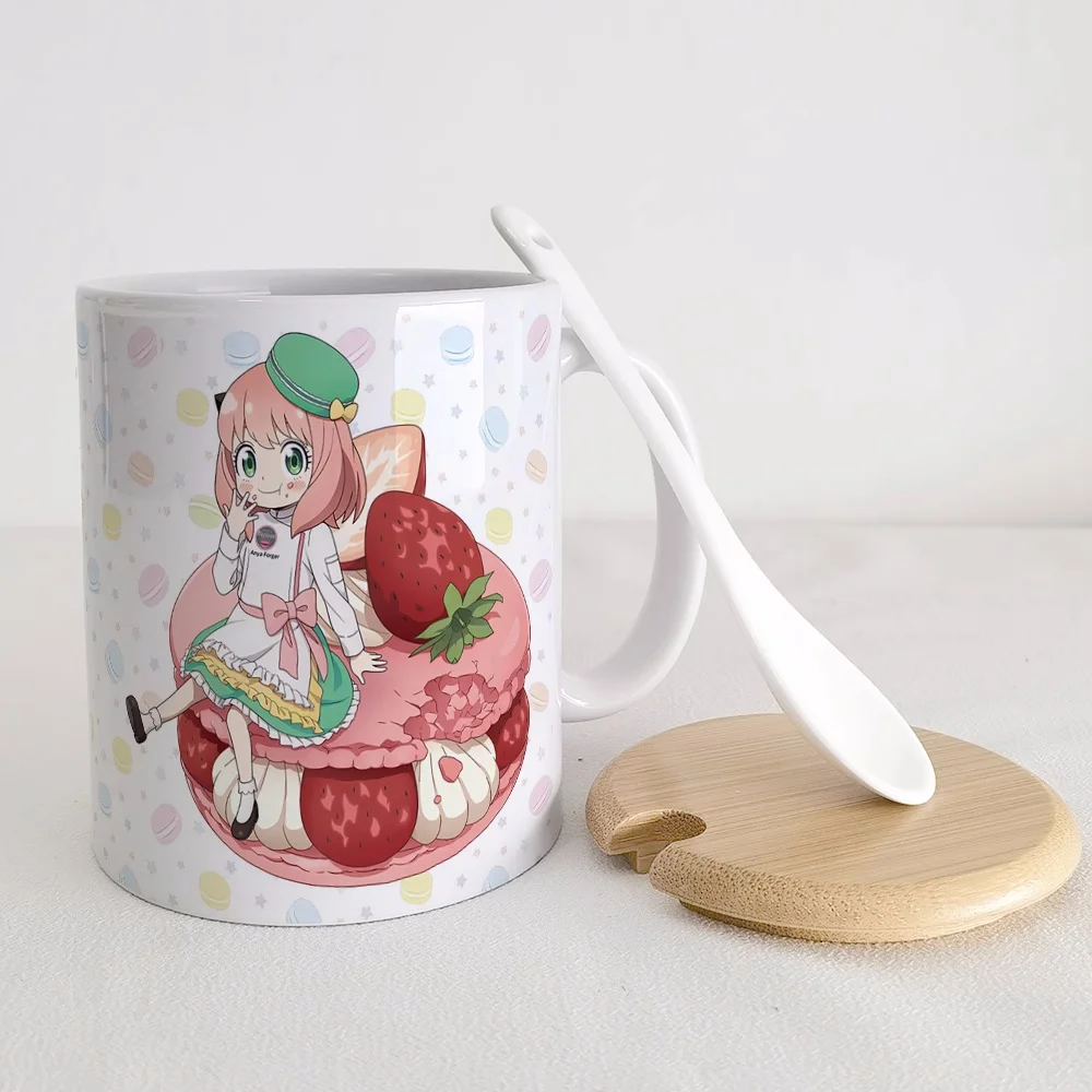 Anime Spy Family Anya Forger Water Cup Keramische Mokken Koffie Met Deksel Lepel Cosplay C008