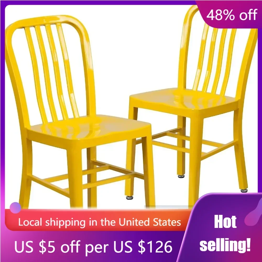 Commercial Grade 2 Pack Yellow Metal Indoor-Outdoor Chair School Chairs Children's Furniture