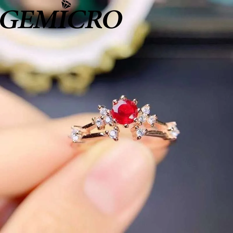 

Gemicro 925 Sterling Silver Jewelry Round 4mm Natural Ruby Gemstone for Women and Men Wedding Ring Women Gift Luxury Gold Plated