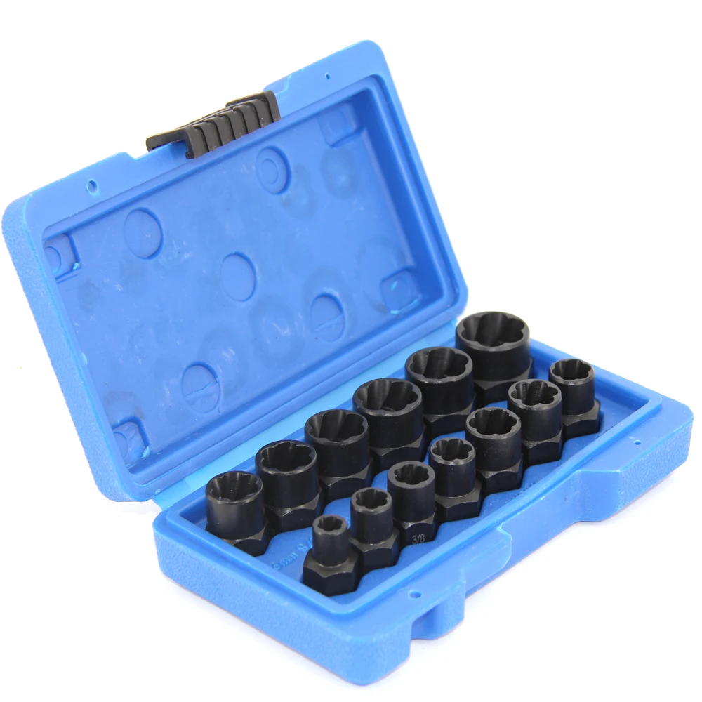 13 Pcs 3/8in. ไดรฟ์ซ็อกเก็ต Twist ชุดล็อคล้อ Nut Remover สูง Bolt Nut Extractor ชุด6-19มม.