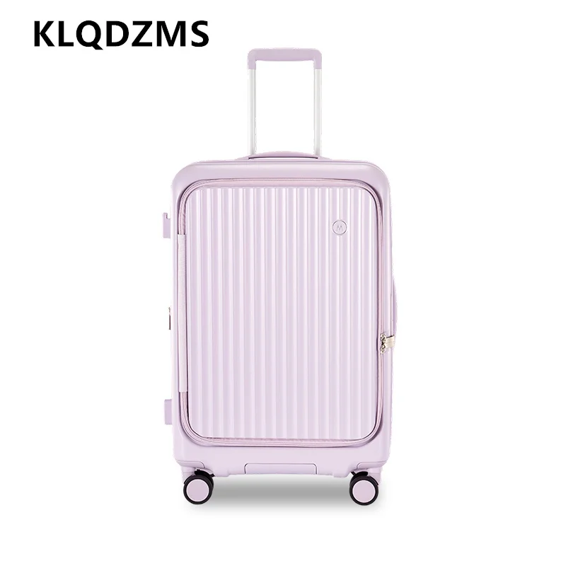 KLQDZMS USB Charging Suitcase Front Opening Laptop Boarding Case High Capacity Trolley Case 20“22”24“24”26