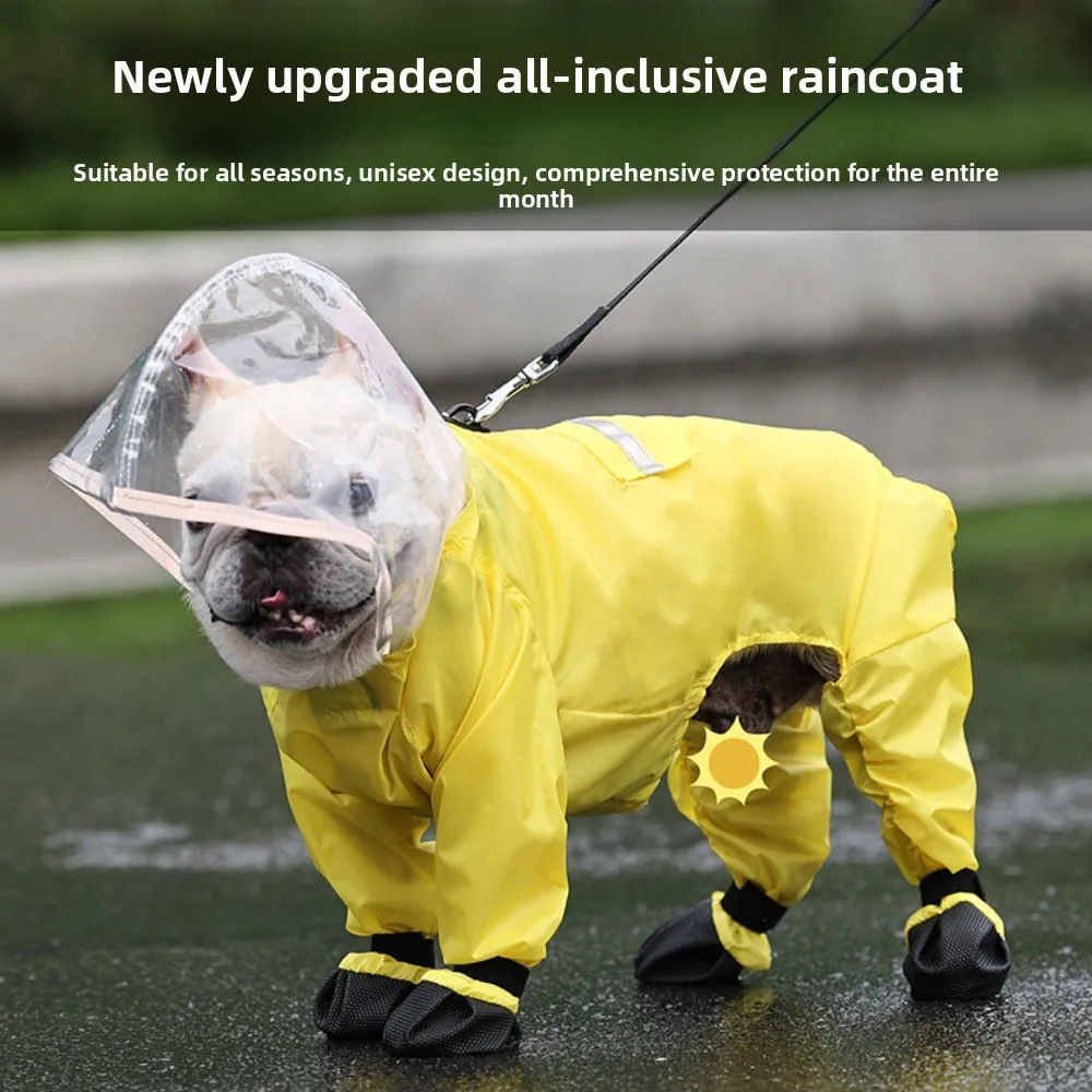 

Waterproof Raincoat Dog Jumpsuit Belly-Covering Pet Outfit Reflective Strip Dog Hooded Raincoat Pets Dustproof Pants
