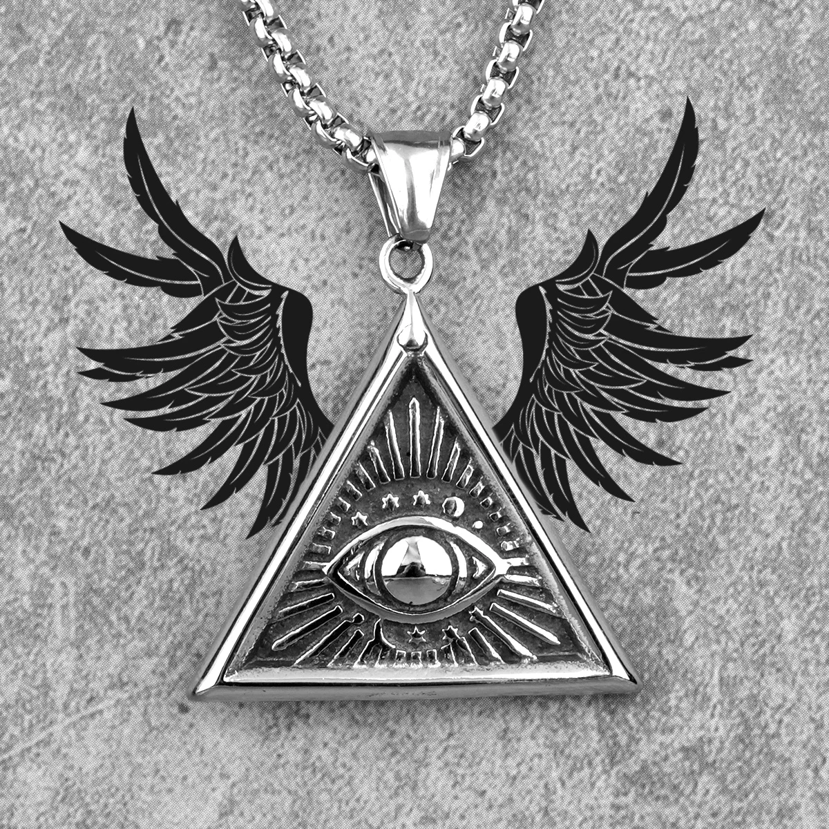 Eye of God Triangle Stainless Steel Men Necklaces Pendant Chain Punk Hiphop for Boyfriend Male Jewelry Creativity Gift Wholesale