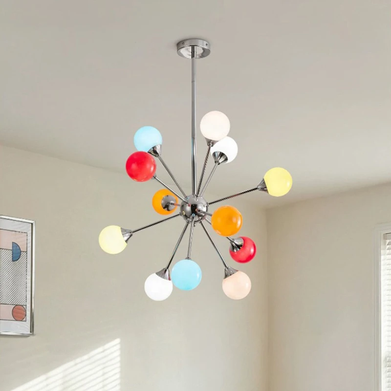 Modern Memphis Led Chandelier Glass Ball Fixtrue Living Room Bedroom Restaurant Colorful Home Decoration Creativity Pendant Lamp
