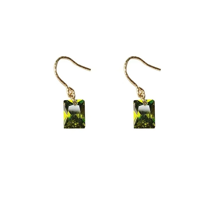 

S925 Sterling Silver Olive Green Opal Ear Hanging Exquisite Small Vintage French Elegant Earrings