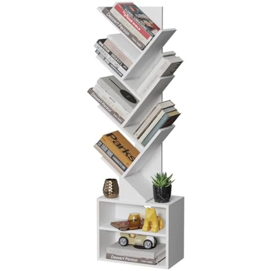 

6 Tier Tree Bookshelf Tall Bookcase with Storage Cabinet Modern Narrow Bookshelves Organizer Floor Standing Book Shelf for Bedr