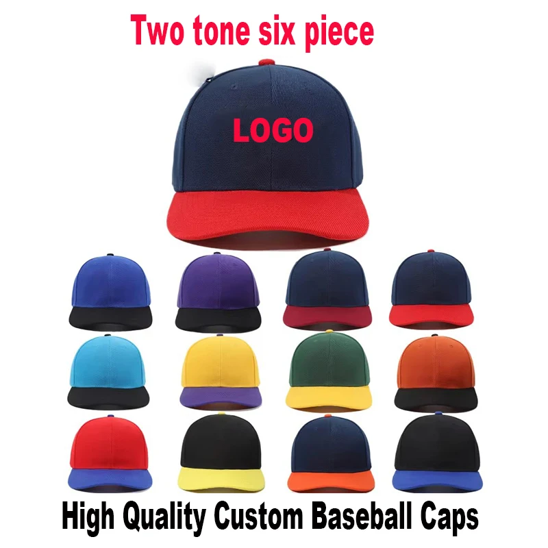 Custom Your Own Logo Two-Tone Snapback Cap Flat Brim Hip Hop Baseball Hat Adjustable Size for Men Women Wholesale