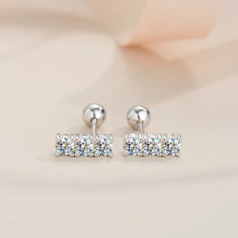 

0.6ct D Color Rows Moissanite Screwback Earrings Women 925 Sterling Silver Real Moissanite Diamond Stud Earrings Pass Tester