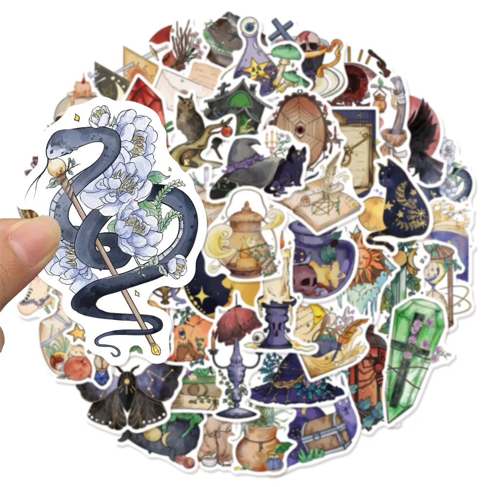 50PCS Watercolor Wind Witch Series Fun Stickers Decorative Luggage Skateboarding Water Cups Computer Waterproof Stickers