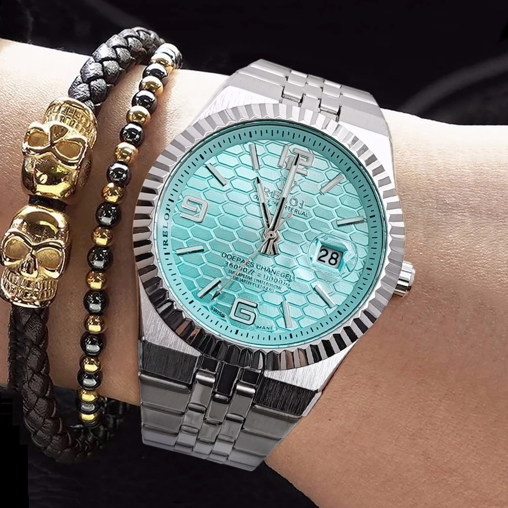 ساعة رجال الأعمال الراقية من Super Player، فاخرة، عصرية، كاجوال، متعددة الاستخدامات، فريدة من نوعها ورائعة، ساعة رجالية عصرية بنمط أوروبي وأمريكي، عرض تقويم، حزام من الفولاذ المقاوم للصدأ بمشبك فراشة، أفضل هدية له #6