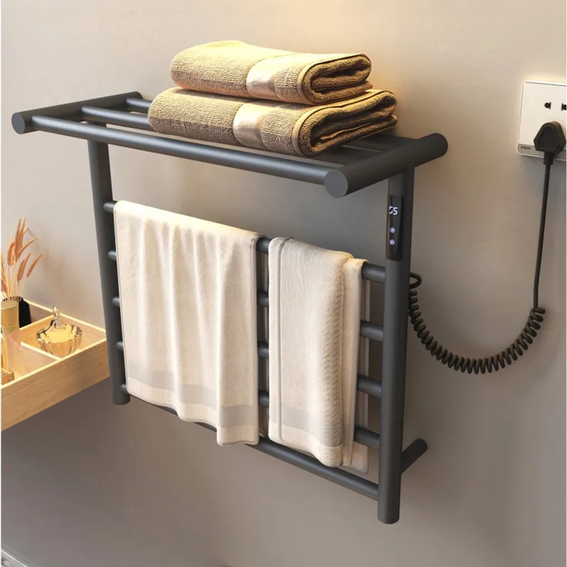 Elegant Gray 220V Electric Heating Intelligent Towel Rack Stainless Steel Carbon Fiber Drying Shelf is Suitable For Bathroom