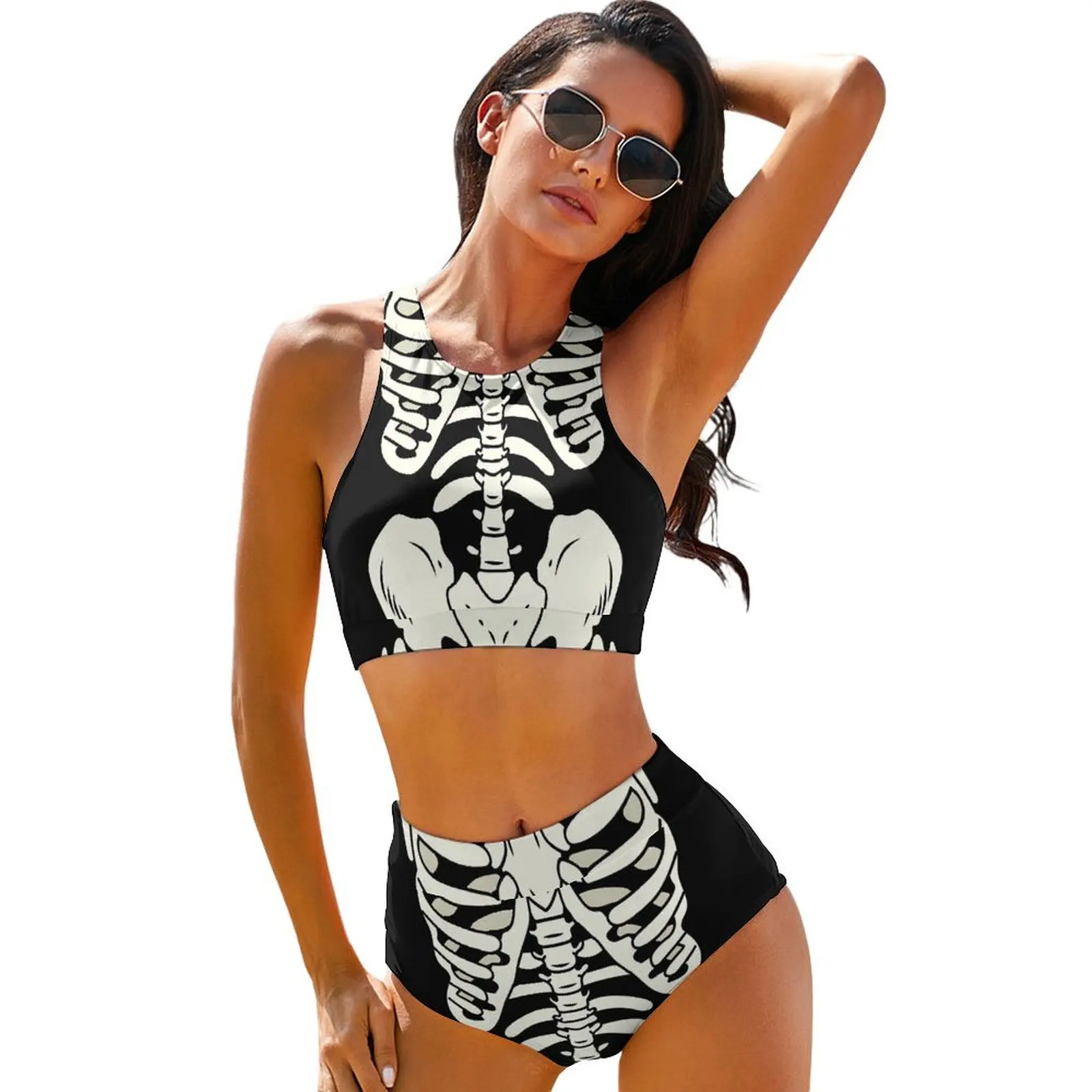 

Skeleton Bikini Swimsuit Sexy Bones Print High Waist Bikini Set Women Classic Swimwear Push Up Graphic Feminine Bikinis