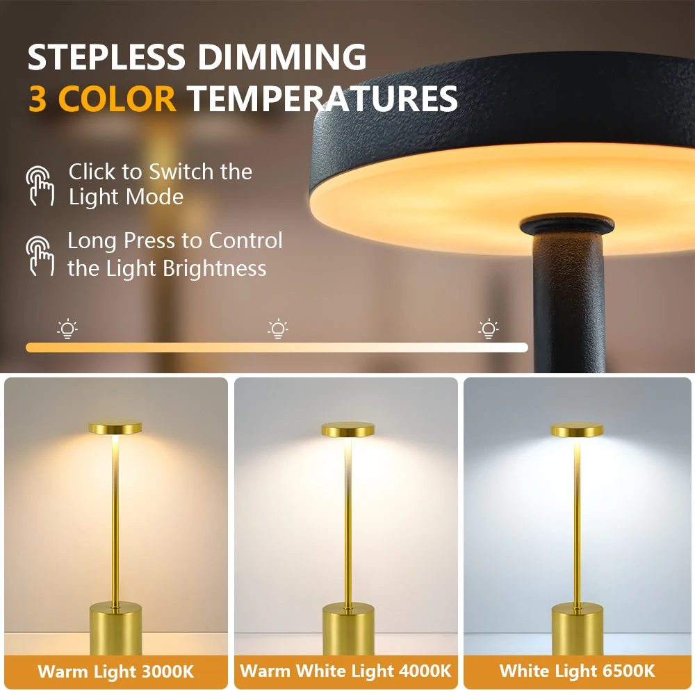 Rechargeable LED Desk Lamp Dining Table Light 3 Color Changing Touch Control Night Light Creative Ambient Light Bar Dining Room
